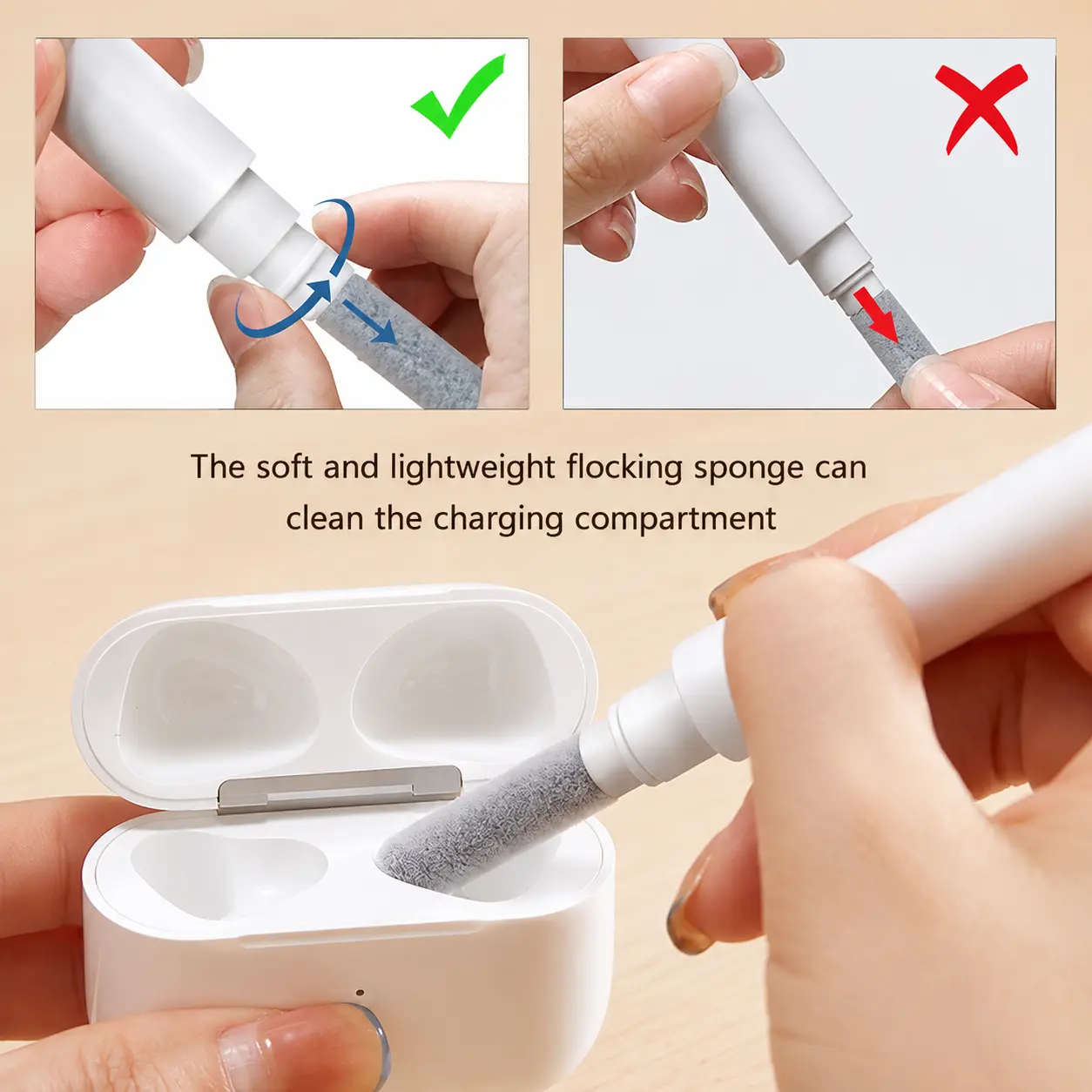 3-in-1 Earbud Cleaning Kit, Multi-Function Cleaning Pen with Brush & Metal Tip for Wireless Earphones, Headphones, Phones & Cameras, White