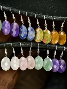 Fashion Geometric Natural Stone Teardrop Earrings, Natural Crystals Faceted Crystal Amethyst & Tiger Eye & Aventurine, Elegant Gift for Women, Fashionable Earrings
