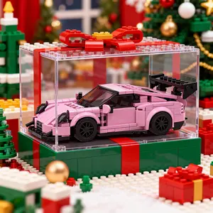 374pcs Pink Brick 2-Door Sports Car Model with Rear Wing – Buildable Coupe Kit, Building Blocks Model, Perfect Christmas, Thanksgiving, Anniversary Gift for Kids & Car Lovers, Display & Collectible Toy