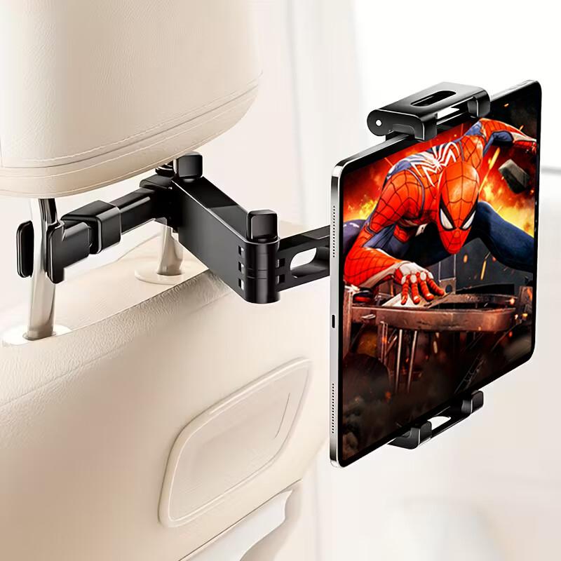 3In1 Car Headrest Tablet Holder for iPad/Phones, 360° Rotating Adjustable Trip Essentials, Black Color, ABS Material, Universal Fit for 4.7-11 Inch Devices, Easy Installation