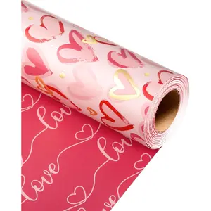 Wrapping Paper, Heart  Wrap Paper Roll Reversible Love for Girl Women Anniversaries, Wedding Shower, Engagement, Romantic Celebration, Mothers Day, 17IN x 33FT