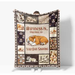 English Bulldog Blanket Warm Plush Dog Bulldogs Flannel Throw Blanket Super Soft Flannel Cozy Fuzzy Bulldog Stuffed Blanket Gifts for Kids Teens Adults Room Decor