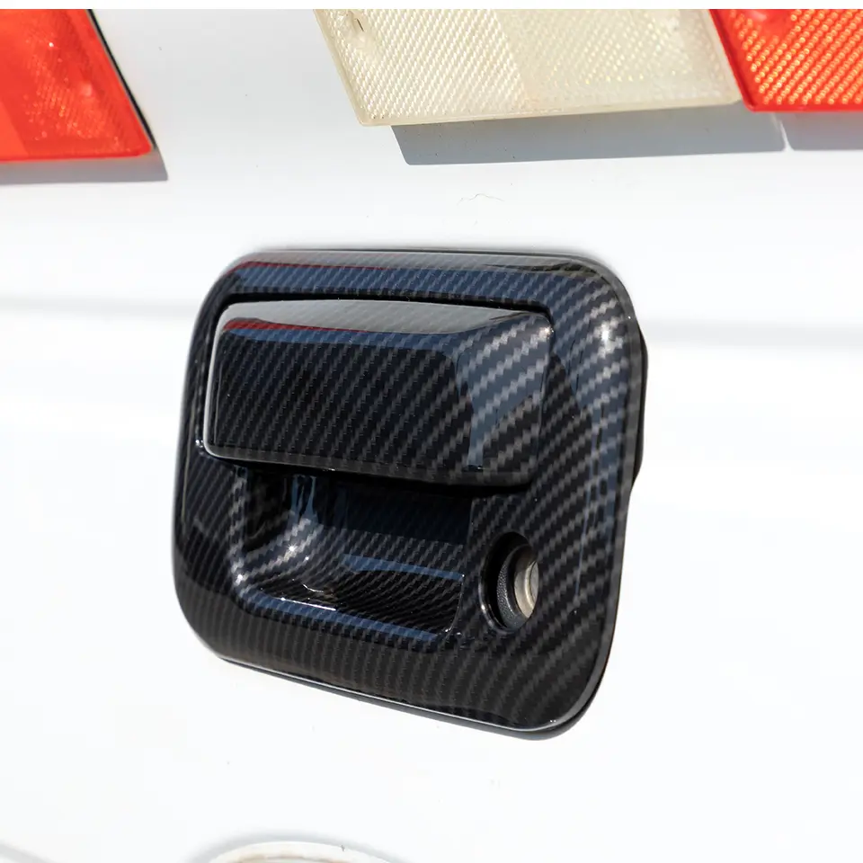 Carbon Fiber Look Rear Door Tailgate Handle Cover Trim, UV-Resistant ABS Material, Automotive Car Vehicle Decoration for Ford F150 Raptor 2009-2014, Scratch-Proof Car Exterior Accessory with DIY Install Car Decals Automobile Decals