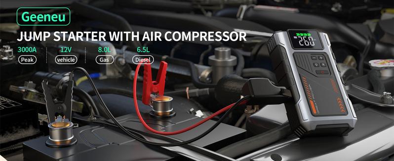 Car Battery Charger Jump Starter with Air Compressor, 3000A Jumper Box for Car Battery Portable Booster Jump Pack, 12V Jumpstart Combo 150PSI Car Tire Inflator Air Pump(Up to 8.0L Gas/6.5L Diesel) Vehicle