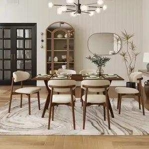 Roundhill Furniture Lavin 7-Piece Dining Set, Contemporary Dining Table with 6 Stylish Chairs, Walnut Finish