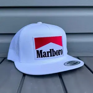 Vintage Marlboro White Snapback Hat With Flat Bill