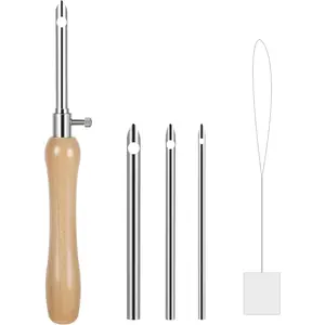 5 count Punch , Lavor Punch  Set for Beginner DIY Craft Floss  Stitching Embroidery Tools,2.5/3.5/5mm Metal Tubes Wooden Punch  Tool and Punch  Threader