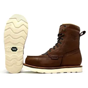 Fuerbo Heritage L-58 8-Inch Moc Toe Work Boot - Full Grain Leather, Goodyear Welt, Anti-Slip Oil & Slip Resistant, Composite Safety Toe, Ergonomic Fit, Brown