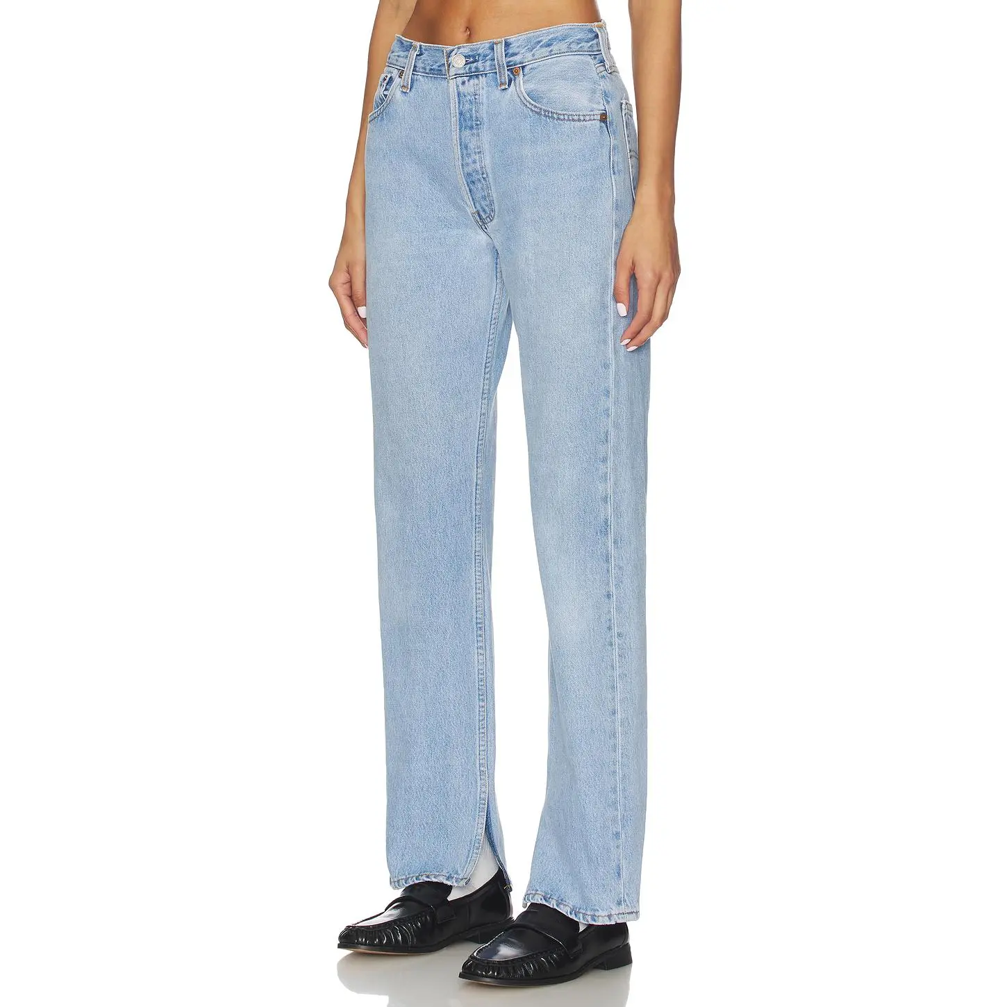 aligrace Vintage Relaxed Split Jeans in Light Medium