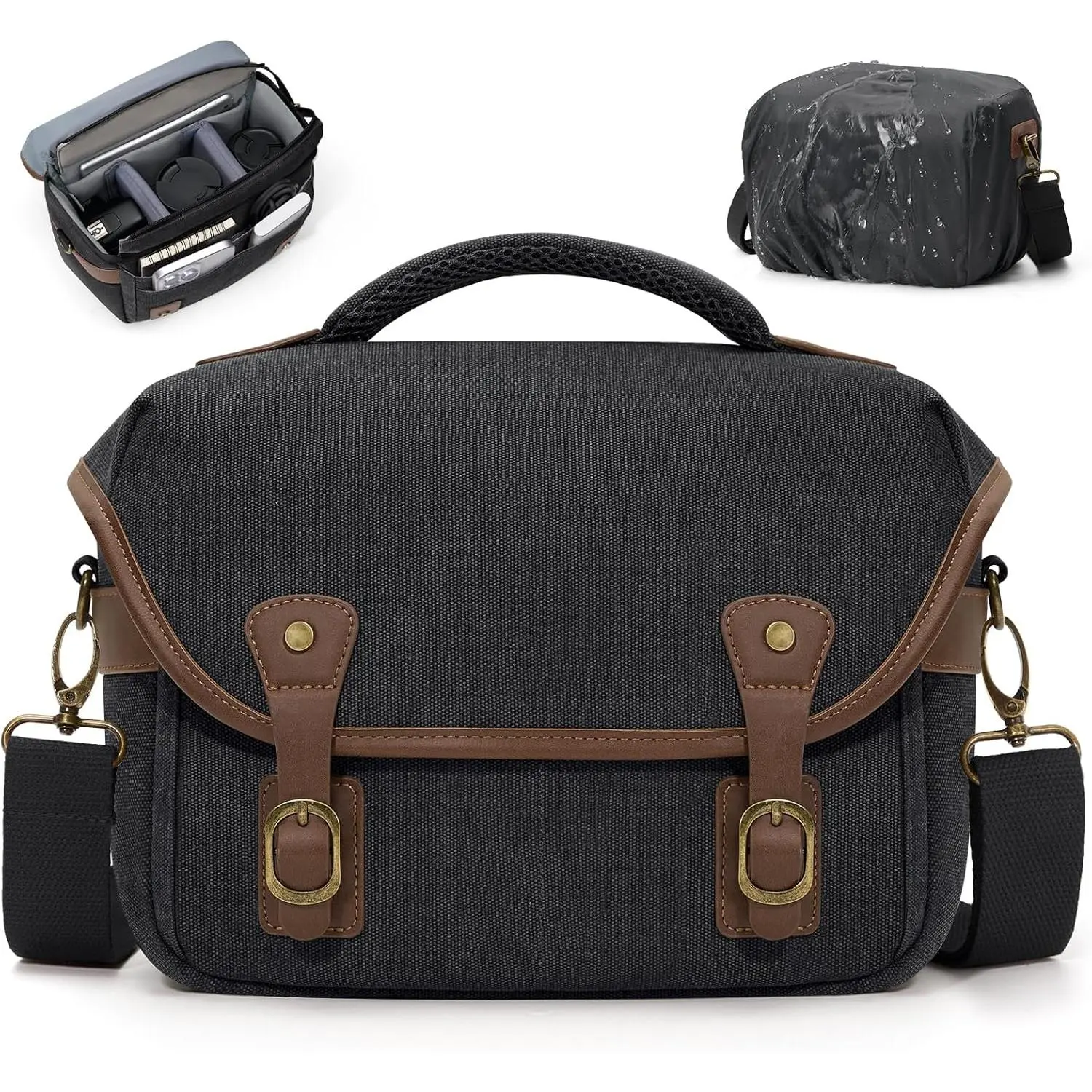 X-SBB05   Canvas Camera Bag, DSLR/SLR/Mirrorless Small Camera Sling Bags Cross-body Camera Case, Compact Shoulder Bag for Photographers with Rain Cover Vintage Sling Bags for Men and Women, Black