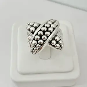 Sterling Silver 925 Large Beaded Cross Chunky Ring Hollow Lightweight Electroformed Jewelry
