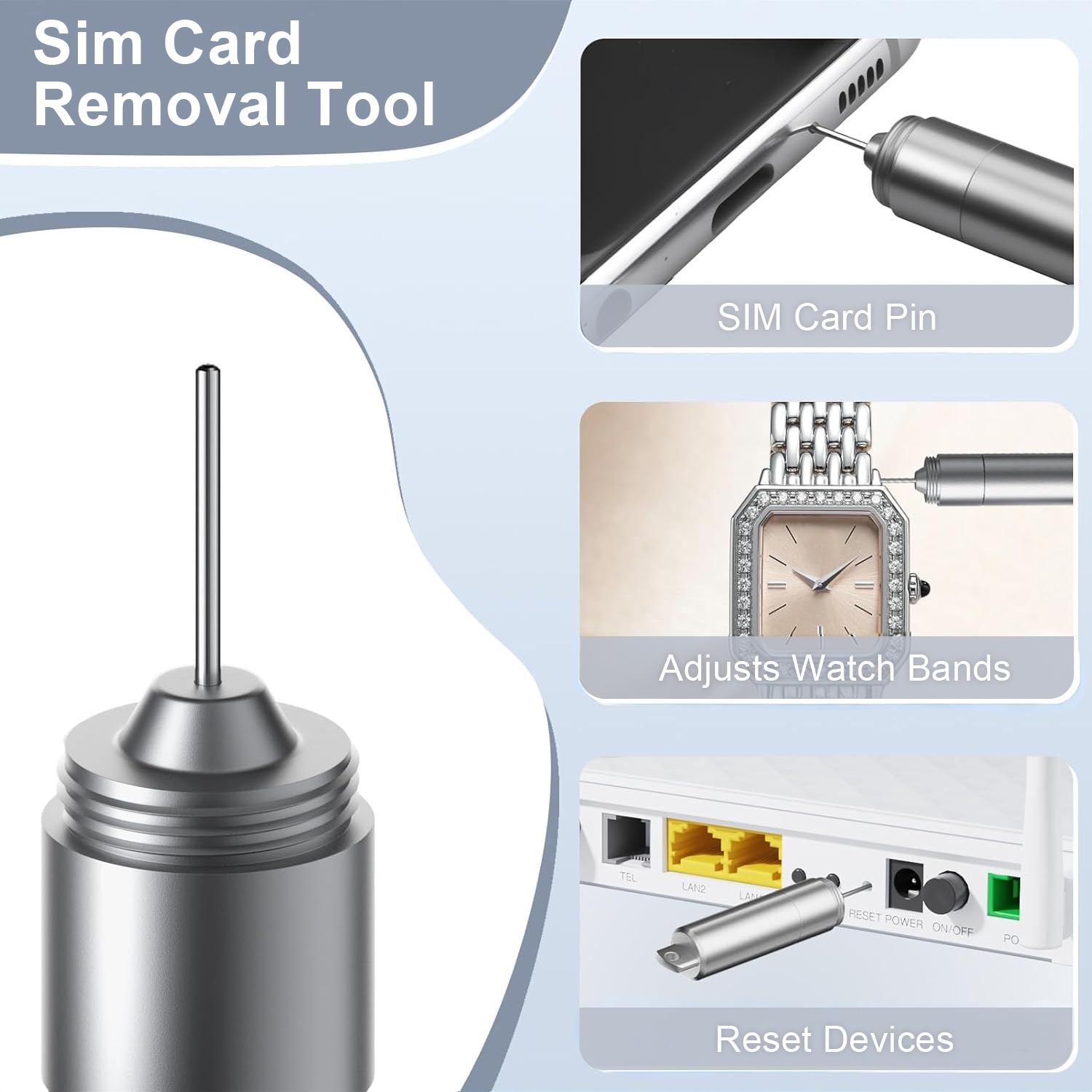 2-in-1 SIM Card Tray Removal Tool with Handy Cleaning Brush, EDC Portable Keychain Eject Pin Reset Needle Opener, Watchchain Link Remover for iPhones, Wireless Earbuds