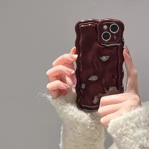 Case for iPhone 14,Cute 3D Solid Color Meteorite Bubble Water Ripple Curly Wavy Frame Case,Soft TPU Shockproof for iPhone 14 6.1 Inch,Wine Red