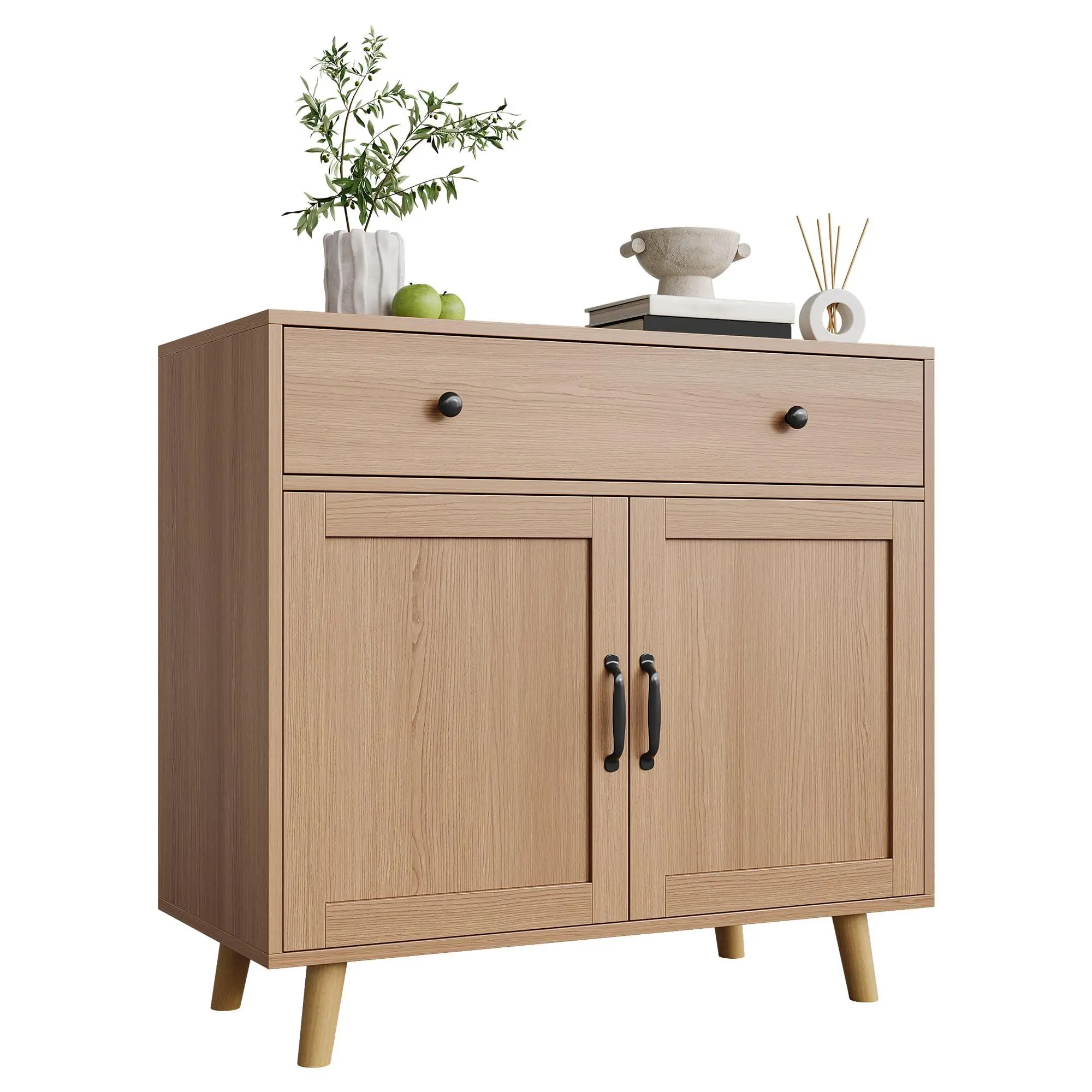 GARVEE Buffet Cabinet with Drawer & Doors, Accent Storage Cabinet, Coffee Bar Cabinet, Wood Credenza Sideboard for Living Room Bedroom Kitchen Dining Room Entryway