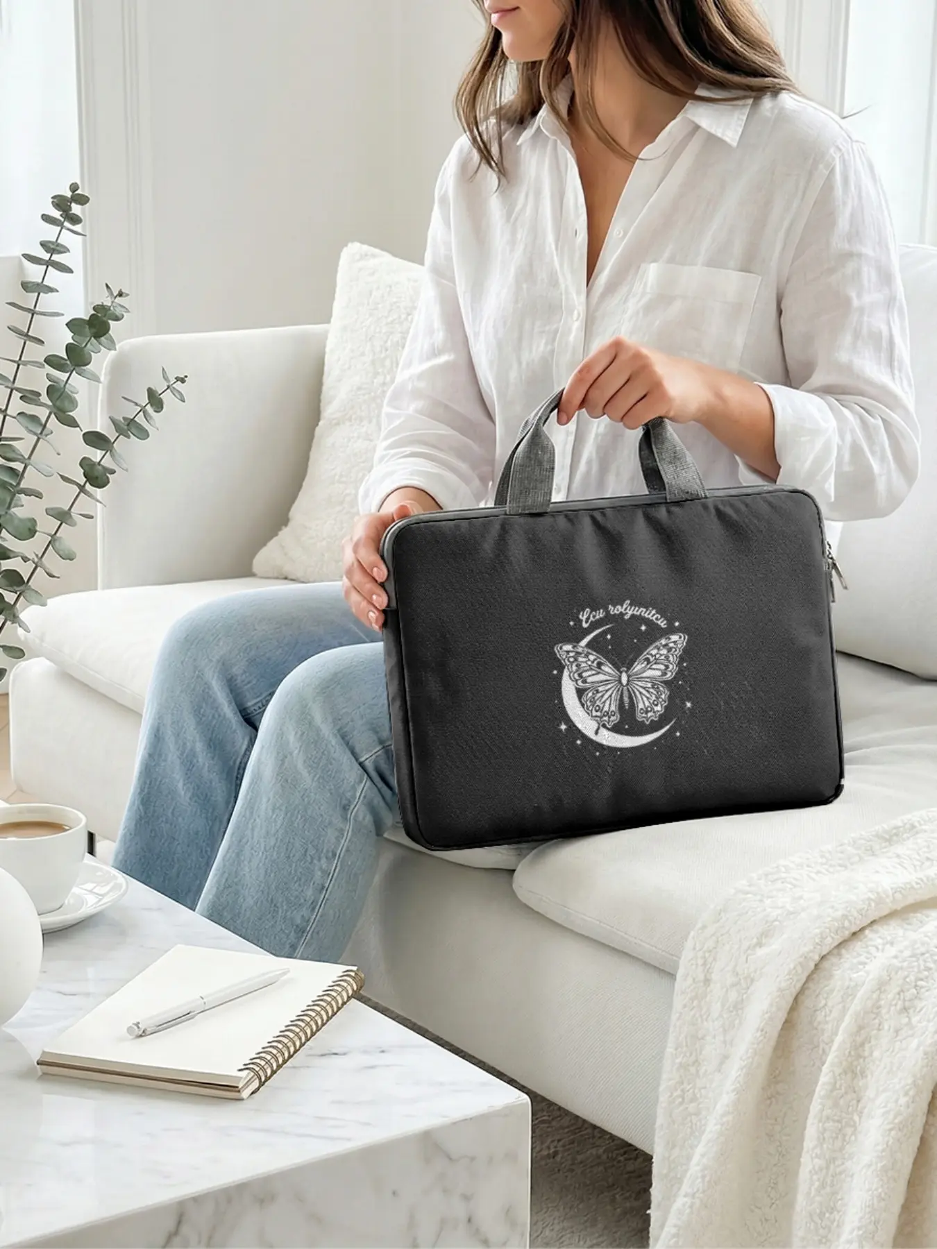 One Moon Star & Butterfly Pattern Printed Laptop Bag, Soft Laptop Sleeve, for Laptop, Tablet Sleeve, Laptop Zipper Storage Bag