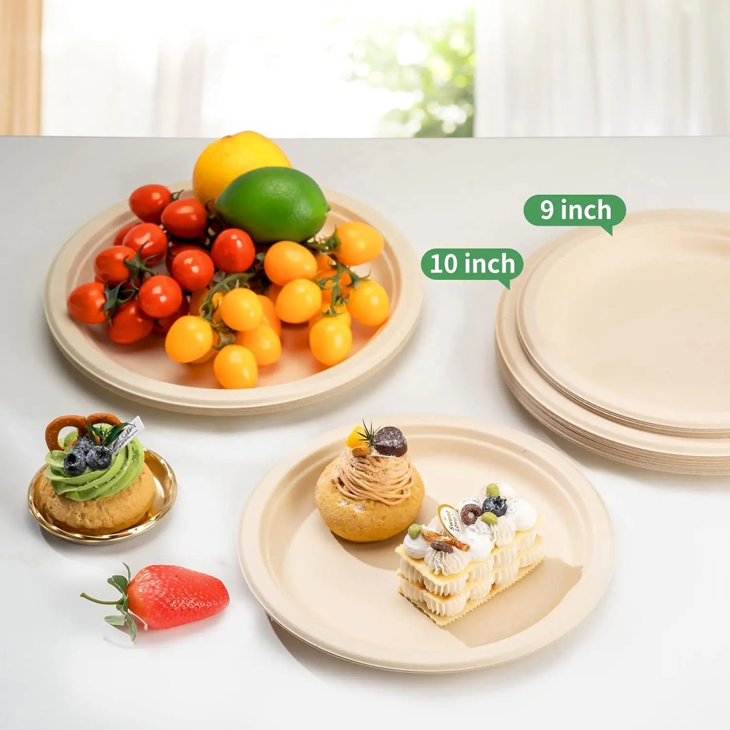 Compostable Paper Plates 10 Inch [150 Pack] | Unbleached Brown, Disposable Biodegradable Heavy Duty Paper Plates, Made of Natural Sugarcane Fibers, Round