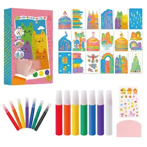 Kids Creative Scratch & Color Art Kit, DIY Painting Craft Set with Drawing Papers, Acrylic Paints, Watercolor Pens, Stickers & Squeegee Board, Fun Gift for Boys Girls Birthday Holiday