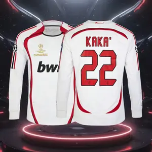 06 07 Away White And Red 22# Kaka Long Sleeve Retro Soccer Jersey Fans Version