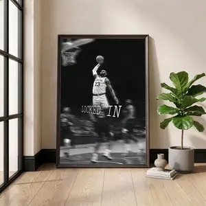 Lebron James Poster, Locked In Basketball Art, Motivational Sports Print, Slam Dunk Wall Decor, Teen Boy Room, Man Cave, Black and White( Unframed - Print Only )