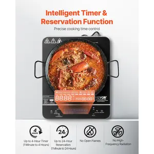 VEVOR Portable Induction Cooktop, 1800W Electric Induction Burner with 9 Temperature Settings, Countertop Induction Hot Plate with 4H Timer, 24H Reservation, Child Lock, Easy to Clean, for Cooking