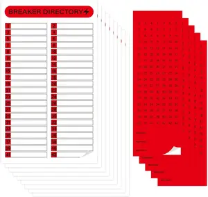 16 Sheets Breaker Panel Labels, Electrical Box Sticker Numbers Breaker Panel Labels,  Durable Self-Adhesive Electrical Stickers- Red