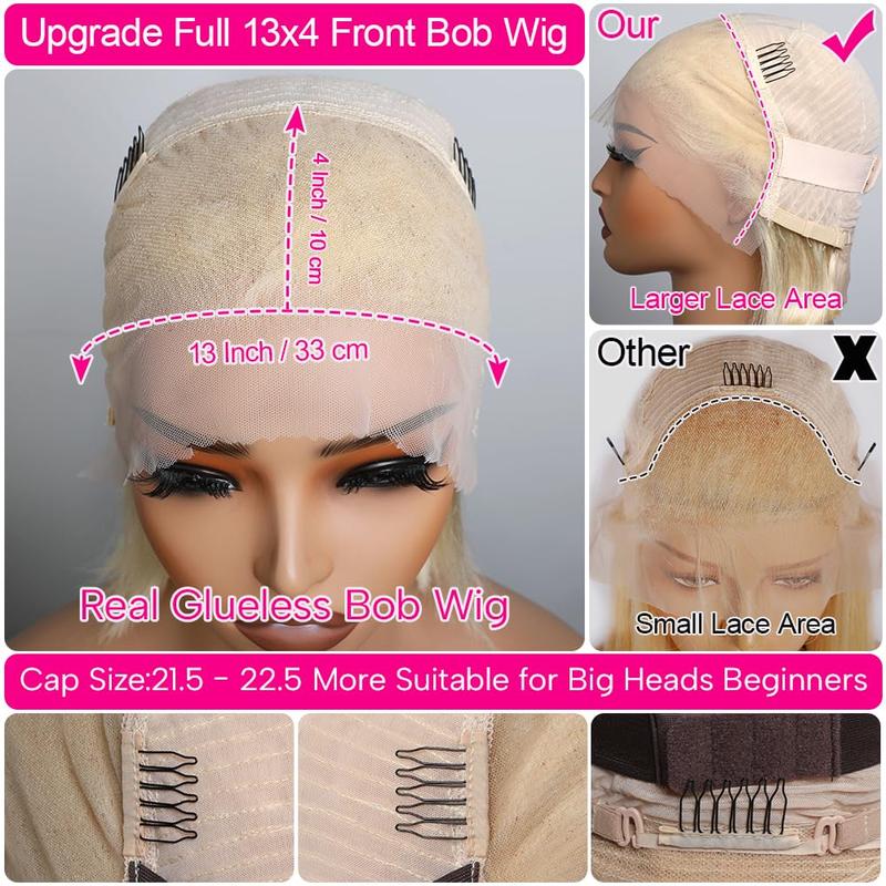 Bob Wig Human Hair Pre Plucked Pre Cut 13x4 Blonde HD Lace Closure Wig 613 Pre Bleached Wear and Go Wig Short 613 Bob Glueless Wig Human Hair 180% Density for Women