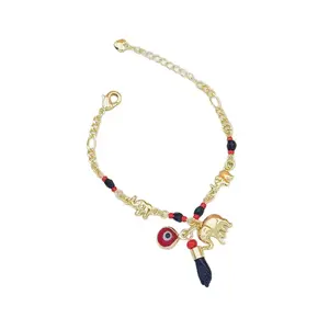 14K Real Gold Plated Elephant Evil Eye Bracelet for Women, Adjustable Hypoallergenic Bohemian Jewelry, Anklet Option