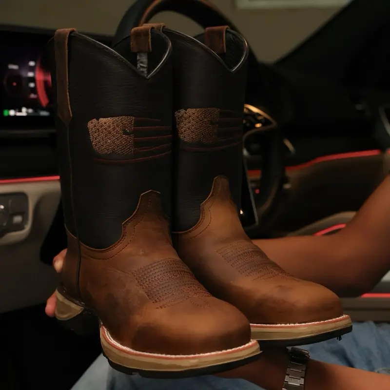 Distressed Brown “American Flag” Leather Work Boots