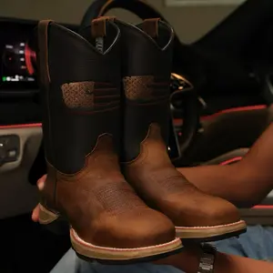 Distressed Brown “American Flag” Leather Work Boots
