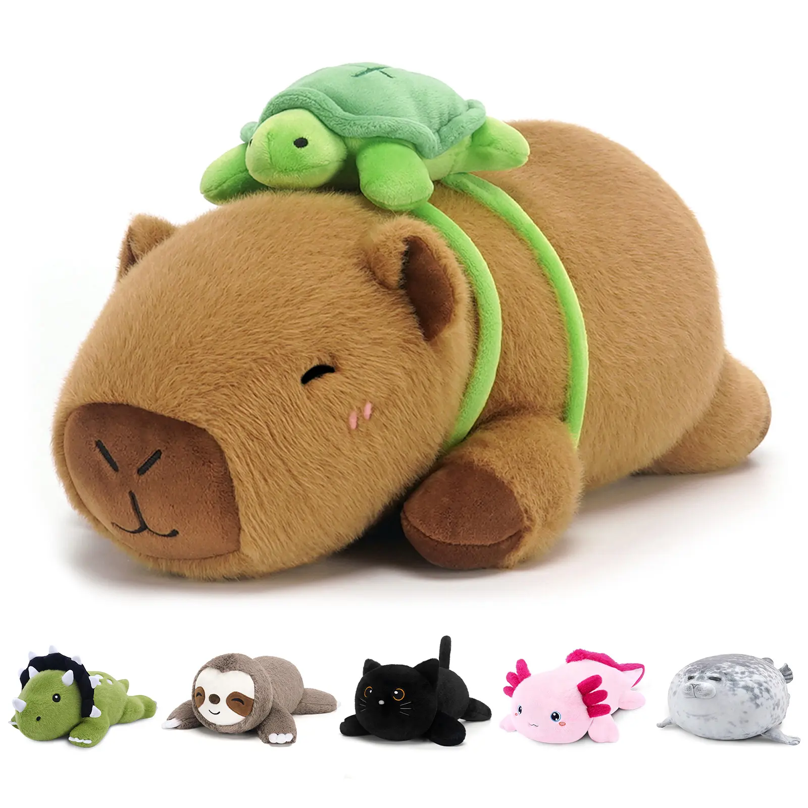 SQEQE Weighted Capybara Stuffed Animal with Turtle Backpack - Soft Fabric, Playful Look Stuffed Toy Pillow for Bedtime - Whimsical Gifts, Birthday Gifts Idea for Animal Lovers, Available in 9.8, 13.8, 23.6 in