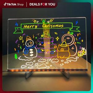 Dry Erase Board with LED Light Includes 7 Color Pens Angle Adjustable Tripod Writable Decorative Note Board for Office and Home Use 7.67x11.61in