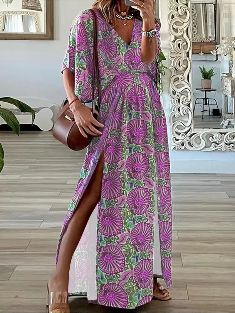 Boho Floral Dress Fit Plus Size, Seven-Quarter Sleeve Elastic Waist Flared Hem, Casual Vacation Daily Wear, Versatile Summer, Bohemian Womenswear, Boho Casual Comfy - TikTok Shop Boho Floral Dress Fit Plus Size, Seven-Quarter Sleeve Elastic Waist Flared Hem, Casual Vacation Daily Wear, Versatile Summer, Bohemian Womenswear, Boho Casual Comfy - TikTok Shop