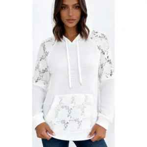 Women's Lace Patchwork Hoodie – Cozy Casual Sweatshirt, Romantic Soft Girl Aesthetic Women's Casual Lace Patchwork Hoodie – Soft Cozy Hooded Sweatshirt for Everyday Wear TikTok Viral Women's Lace Hoodie – Cozy Feminine Sweatshirt, Soft Girl Clean Look
