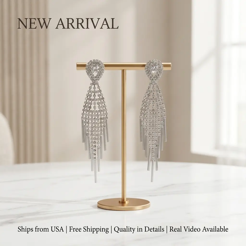 Women's Electroplated Teardrop Hollow Luxury Sparkly Long Fringe Chandelier Earrings, Versatile Female Costume Jewelry for Wedding Party, Ideal Gift for Bridesmaids Pairing with Wedding Dresses