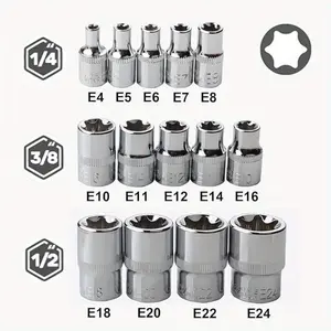 14pcs Female E-Torx Star Socket Set With Case, 1/4", 3/8", 1/2" Drive External Star Socket Set, Torque Socket Set Includes E4-E24 Sizes Torx Bit Socket Nice Gifts