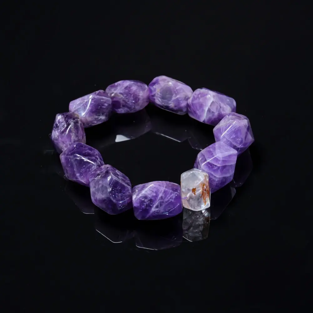 Natural Raw Amethyst with Herkimer Diamond Calm Your Mind & Awaken Your Intuition Bracelet