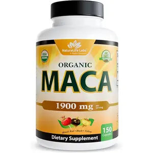 Organic Maca Root Capsules (Black, Red, Yellow) - 1900mg Per Serving, 150 Gelatinized Vegan Capsules, Non-GMO, Gluten-Free, No Preservatives Healthcare Dietary Supplement for Energy Support, Fitness