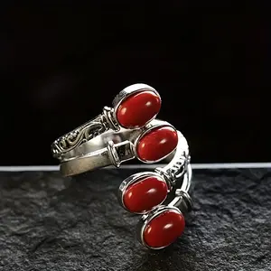 Fashionable Red Turquoise Ring with Bold Design Unique Style Exaggerated Jewelry for Women Trendy and Eye-Catching