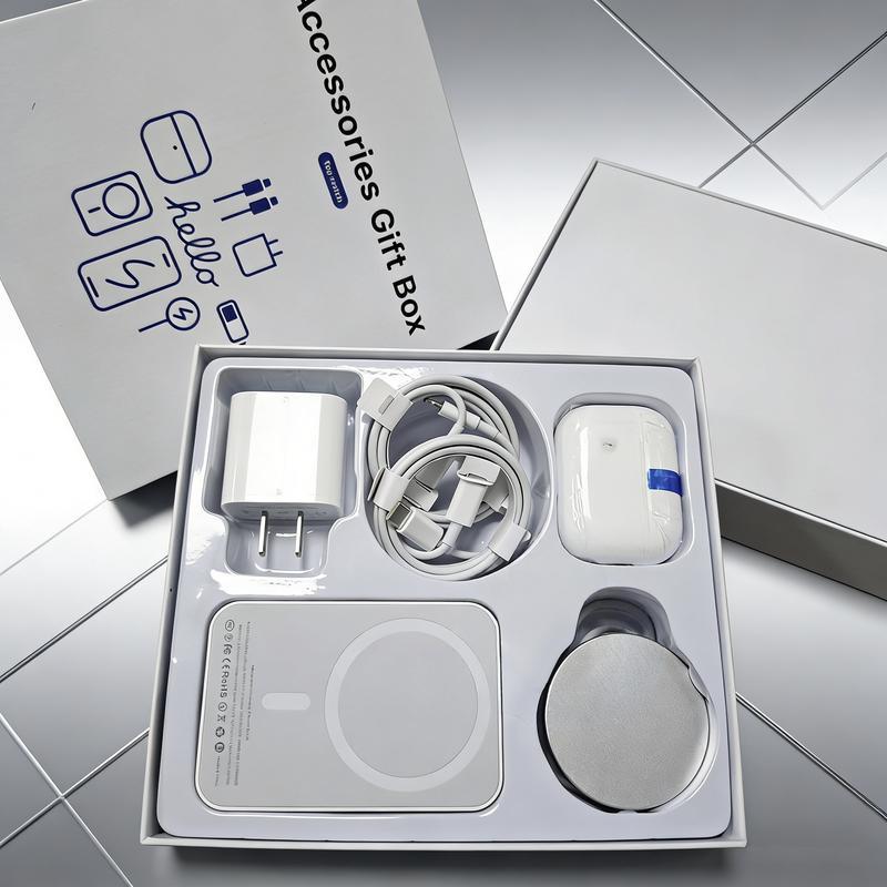 Upgraded 6-in-1 Magnetic Charging & Audio Kit – 20W Fast Charge Power Bank, Wireless Charger, Bluetooth 5.3 Earbuds, Type-C & Lightning Cables, Adapter, Enhanced Magnetic Ring, All-in-One Travel Set for Android & iOS Devices，Gift Box