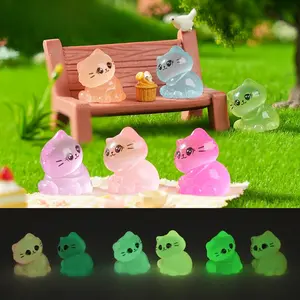 6/12/24pcs Luminous Mini Resin Cat Small Tiny Little Cat Figurines to Hide Glow in The Dark Miniature Figures for Micro Garden Landscape Decoration Ornaments Craft Party Favors Toys