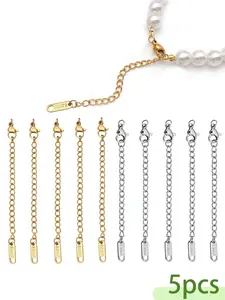 5 Pcs 18K Gold Plated Stainless Steel Necklace Extender Set, 5cm (2 Inch) Tarnish Resistant Bracelet Extension Chains with Secure Lobster Clasps