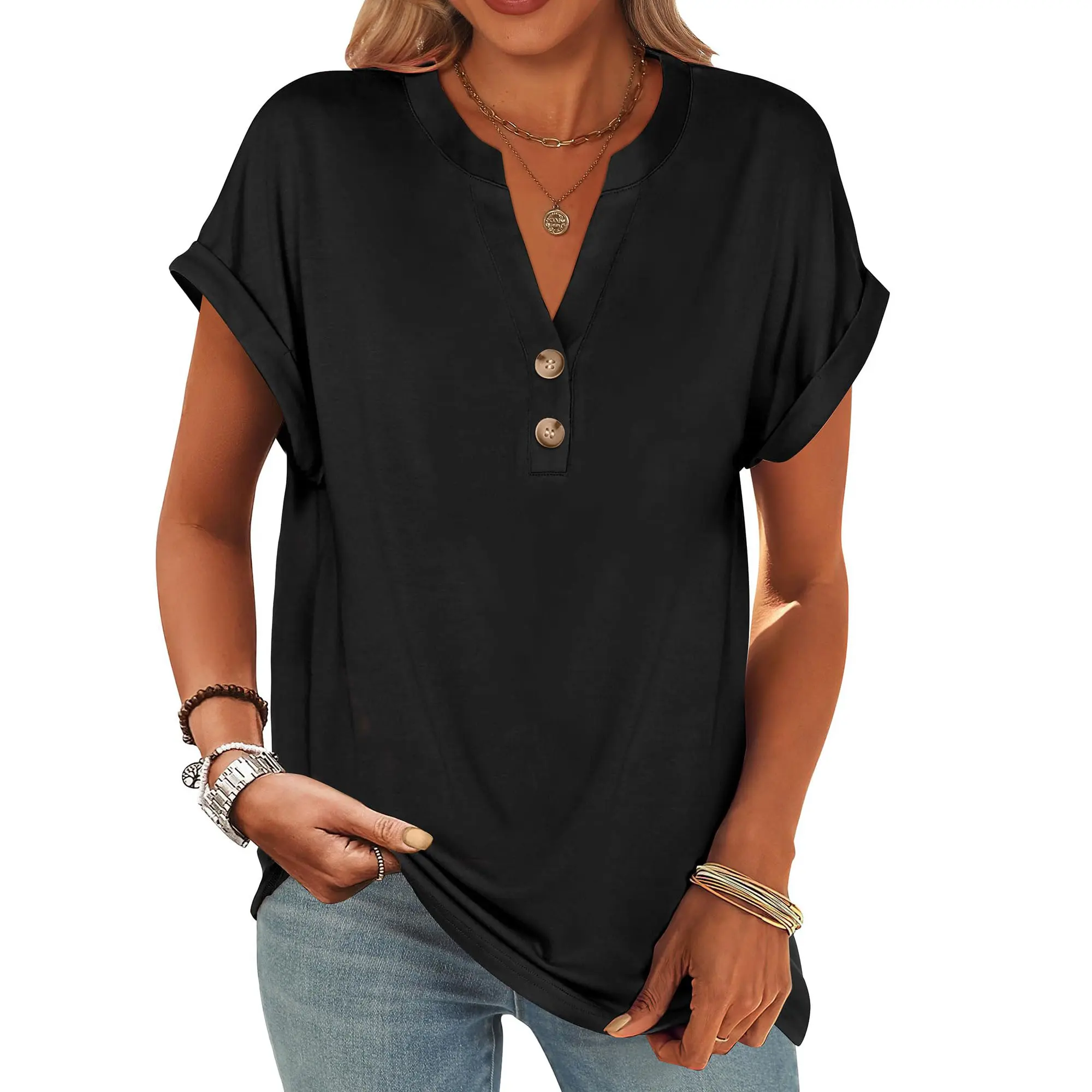 ANRABESS Women's Short Sleeve Henley Tops V Neck Summer Casual Loose Dressy Shirts Blouse Basic Tees Womenswear Medium ANRABESS Women's Short Sleeve Henley Tops V Neck Summer Casual Loose Dressy Shirts Blouse Basic Tees Womenswear Medium