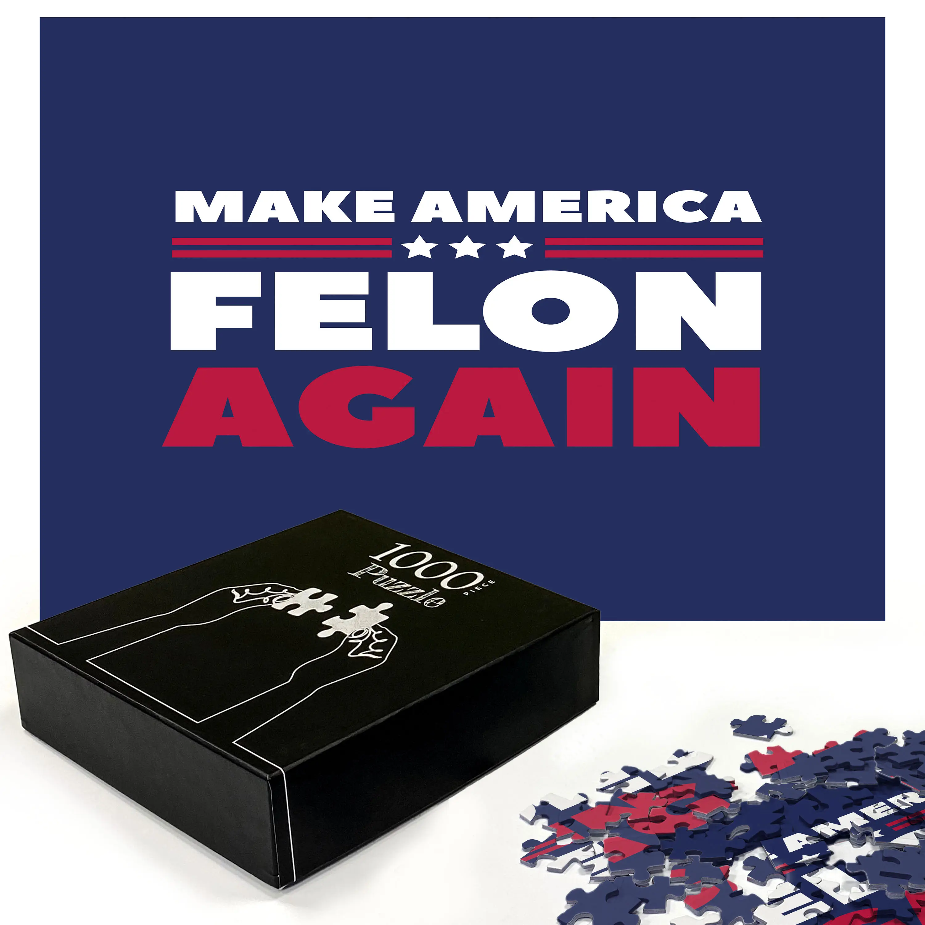 Trump Jigsaw Puzzle, Make America Felon Again with Stars Durable Cardboard Heirloom-Quality Fun Activity and Decor, 1000 pcs, Indigo Dark Pink