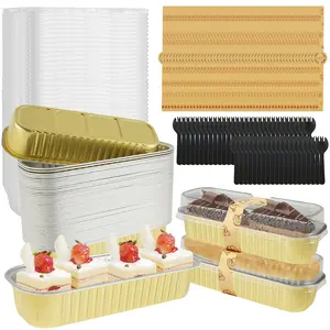 Cake Molds for Baking,50 Pcs Mini Loaf Pans with Lids Spoons and Sealing Stickers 200ml Heat Resistant Aluminum Foil Baking Pans Reusable Rectangle Foil Bread Container Cake Baking Pans Tin for Home Kitchen