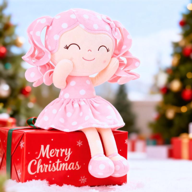 Gloveleya Valentine's Day gifts Doll for gift Soft Baby Girl Dolls with Curly Hair in Retro Polka Dot Dress, Cute Stuffed Cuddle Doll Toy, Perfect Birthday & Christmas Gift for Girls Ages 0-6, Adorable Nursery & Preschool Playtime Companion, 12 Inch