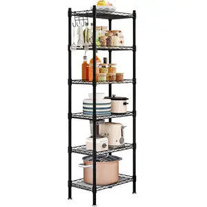 Shelf 6 Tier Metal Shelves Storage Rack Shelving Unit Organizer for Kitchen Laundry Garage Bathroom Pantry Closet Office(16.54" Wx11.81 Dx62 H,Black) Deals For You Days