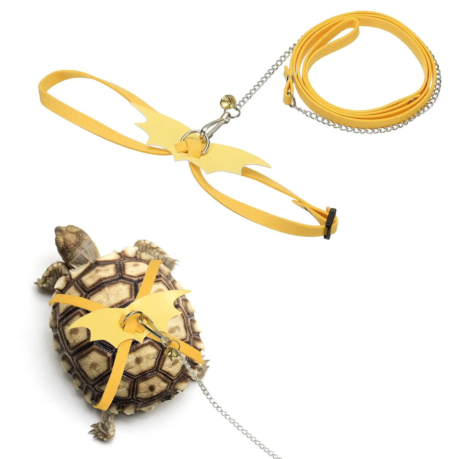 PETAXCELL Tortoise Leash Harness, Leather Adjustable Turtle Harness Chest Collar Pet Tortoise Walking Rope with bell Wings, for Bearded Hamster Small Pets Outdoor