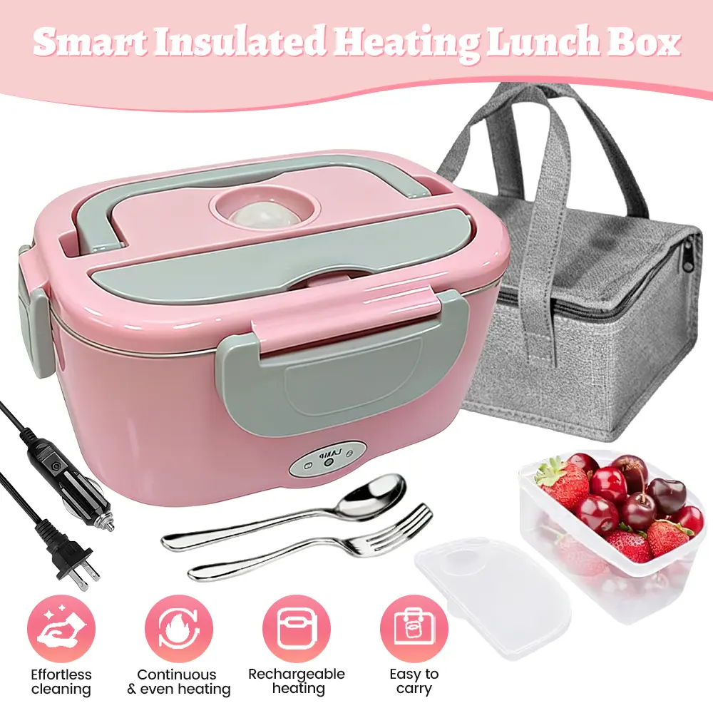 Fast‑Heated Electric Lunch Box 304 Stainless Steel Food Warmer With Cutlery Insulated Carry Bag Dual‑use For Home Car Office Travel