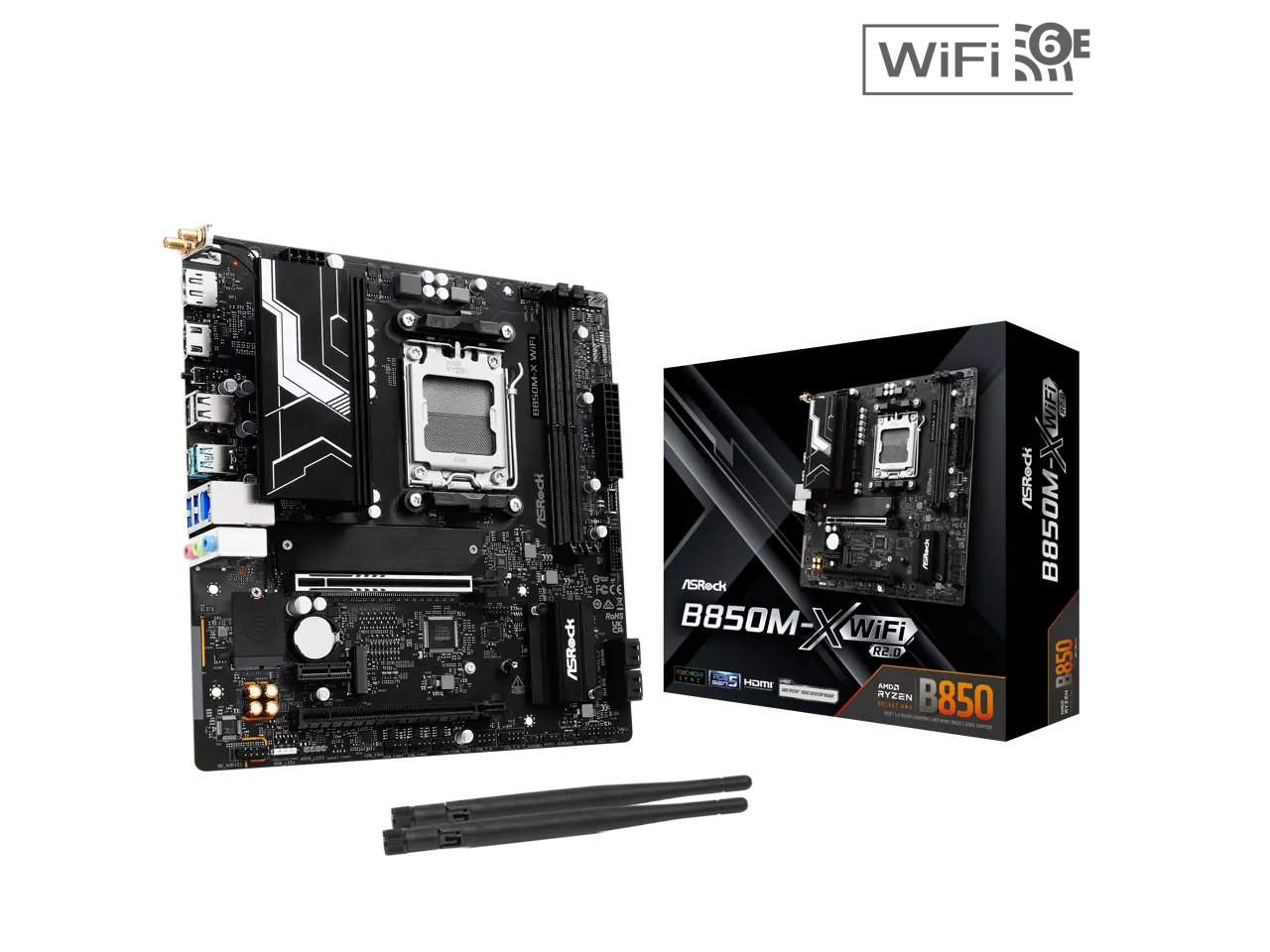 ASRock B850M-X WiFi R2.0 AM5 AMD B850 SATA 6Gb/s USB 3.2 Dual Graphics Outputs RGB Micro ATX Motherboards-AMD