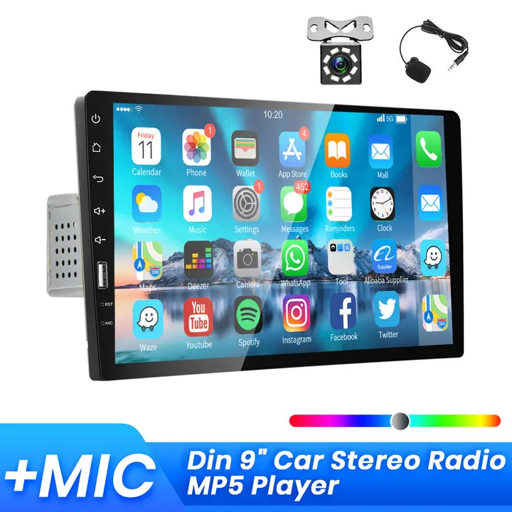 Rimoody 9-Inch Single Din HD Touch Screen Android Car Player - Win CE Dual System, Bluetooth Call, Backup Camera, FM, MP5, 4x45W Max Audio Receiver, External Microphone, Camera Adapter, Car Video Players, Automotive Accessory, Father's Day Gift